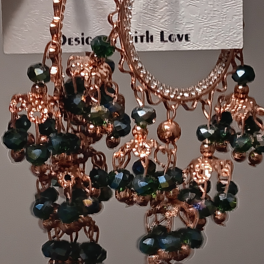 Elegant Green and Gold Beaded Earrings